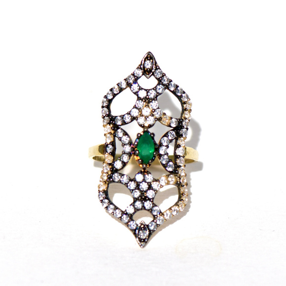 925 Silver cz Statement Cocktail Ring - Picture 2 of 3